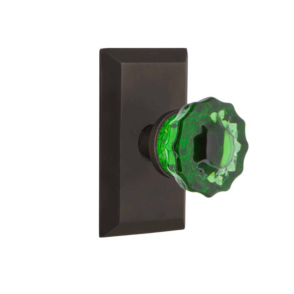 Nostalgic Warehouse STUCRE Colored Crystal Studio Plate Passage Crystal Emerald Glass Door Knob in Oil-Rubbed Bronze